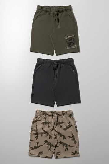 3 Pack Shorts Green, Dark Grey And Natural