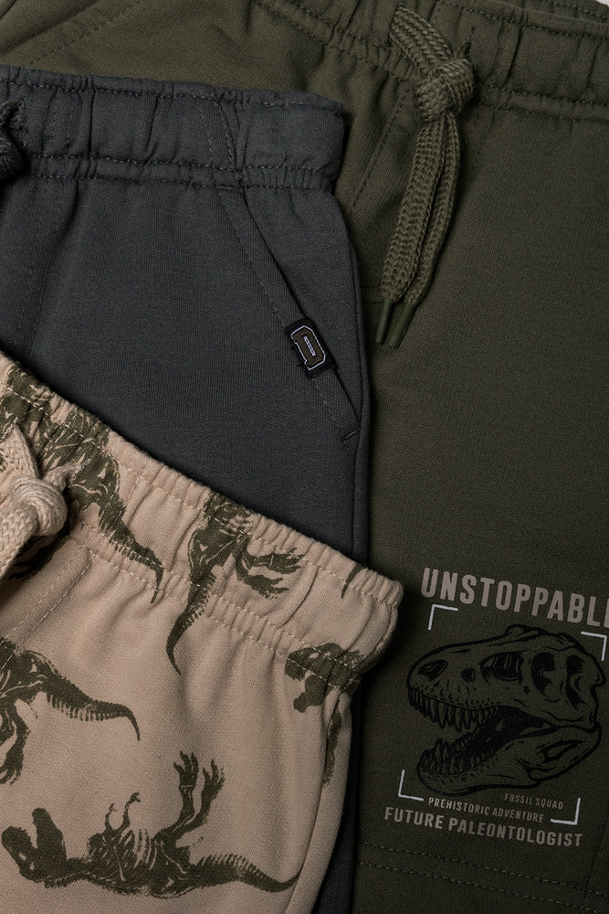 3 Pack Shorts Green, Dark Grey And Natural