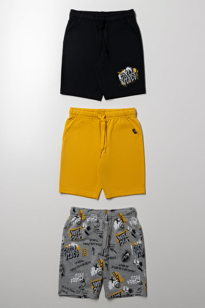 3 Pack Shorts Black, Yellow And Grey
