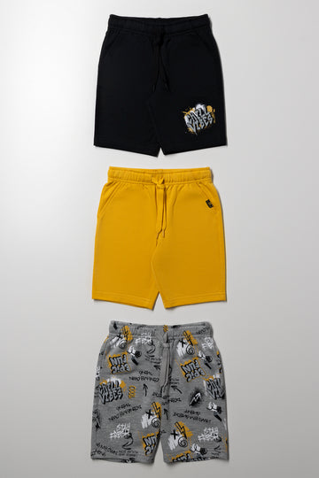 3 Pack Shorts Black, Yellow And Grey