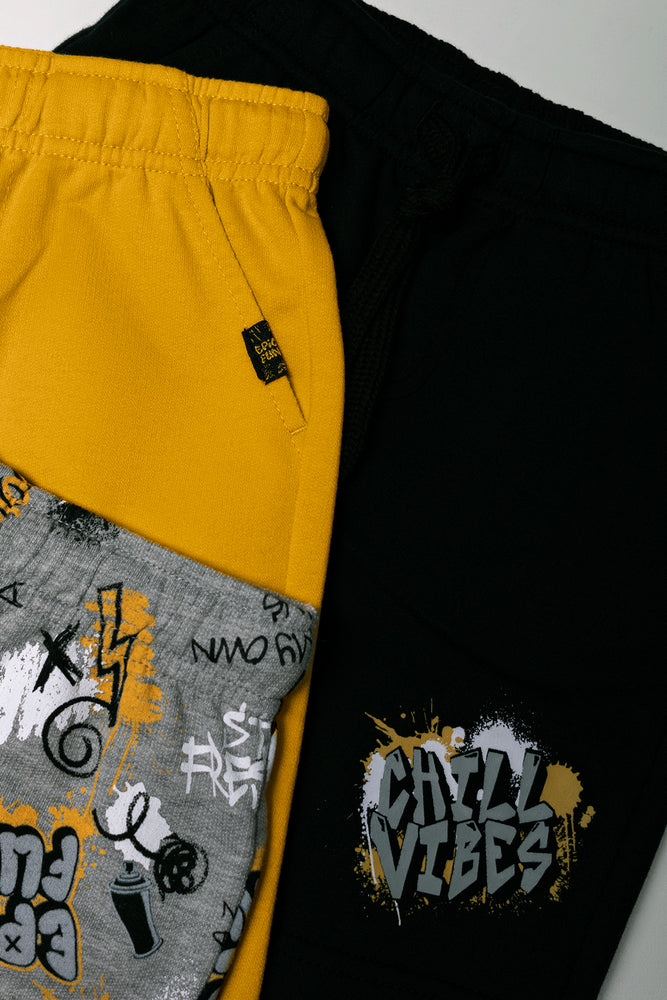 3 Pack Shorts Black, Yellow And Grey (1)