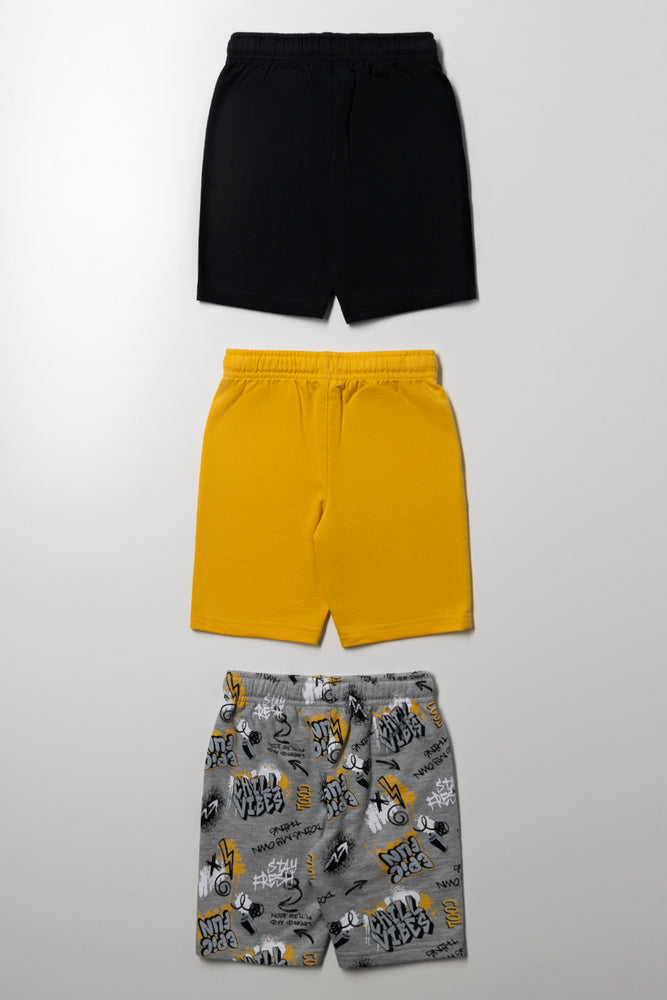 3 Pack Shorts Black, Yellow And Grey (2)