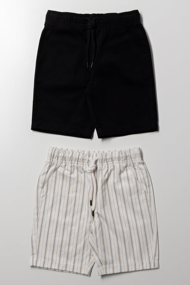 2 Pack Stripe Shorts Black And Cream