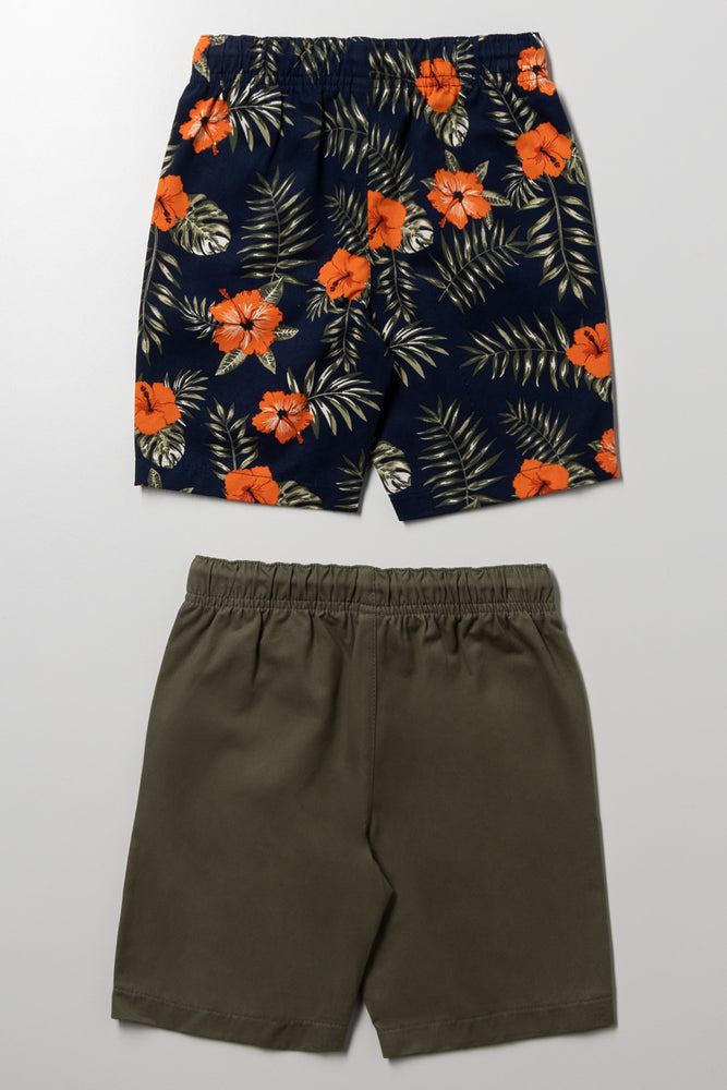 2 Pack Tropical Shorts Navy And Green (2)