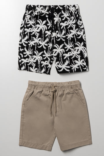 2 Pack Palm Tree Shorts Natural And Black