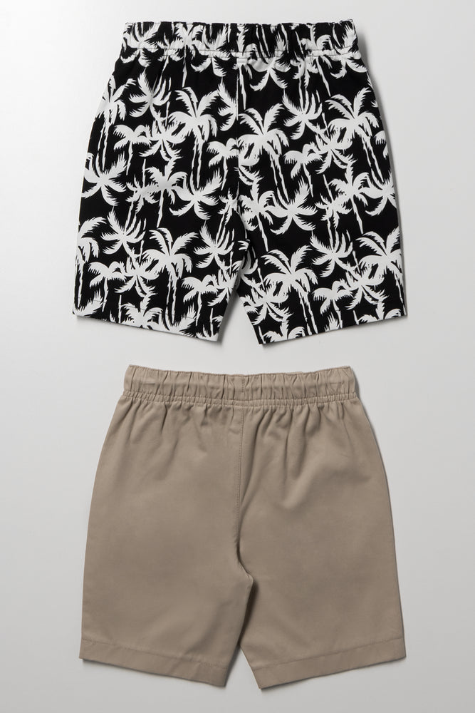 2 Pack Palm Tree Shorts Natural And Black (2)