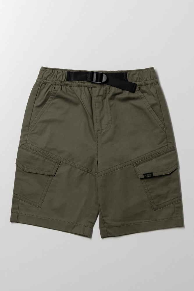 Buckle Trim Cargo Shorts Green