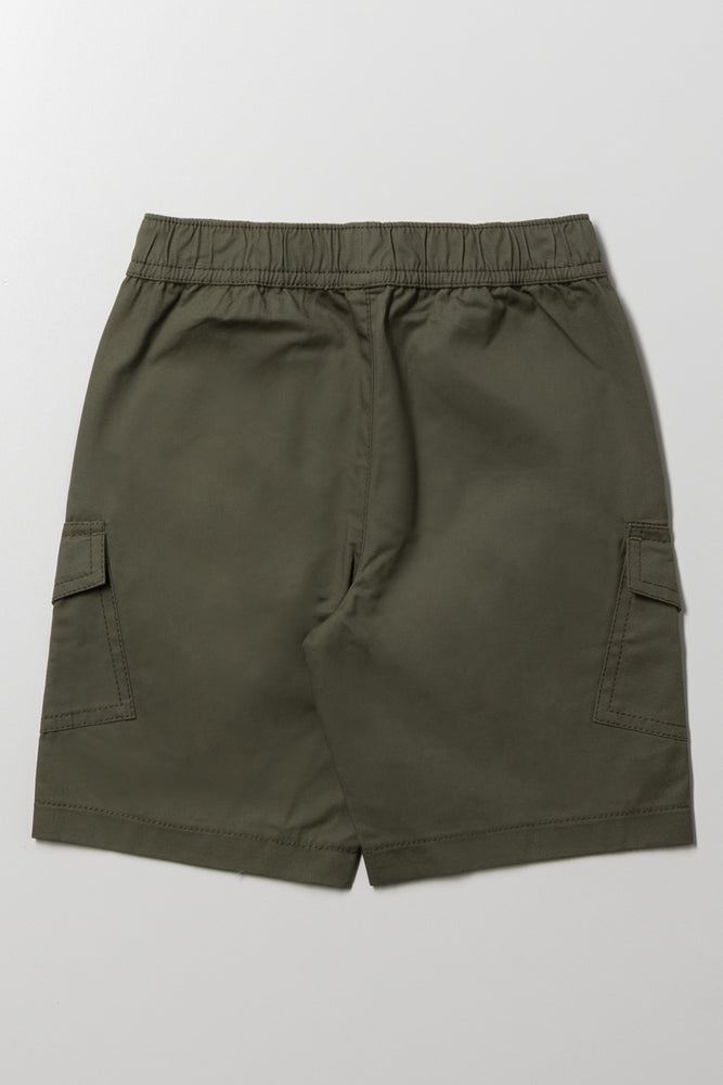 Buckle Trim Cargo Shorts Green (2)