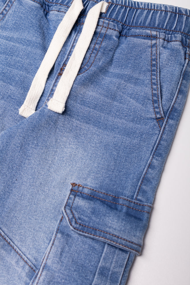 Skinny Cargo Denim Joggers Light Blue