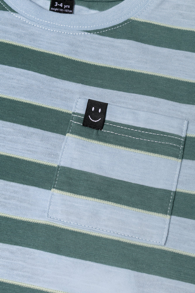 Textured Stripe Short Sleeve T-Shirt Green (1)