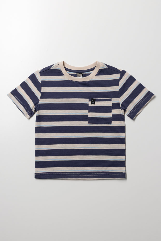 Textured Stripe Short Sleeve T-Shirt Navy
