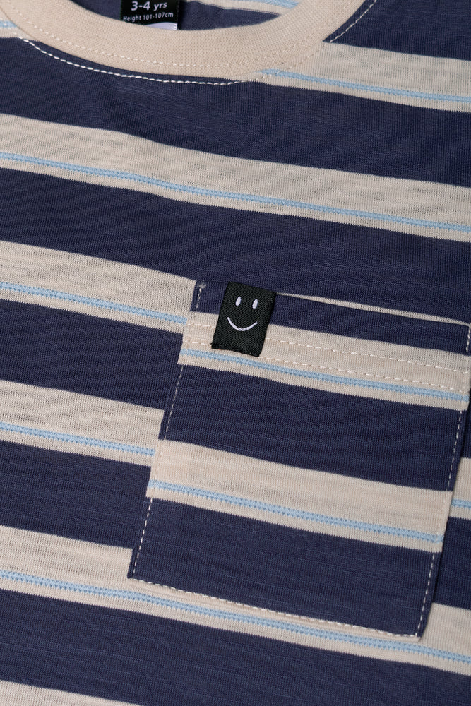 Textured Stripe Short Sleeve T-Shirt Navy