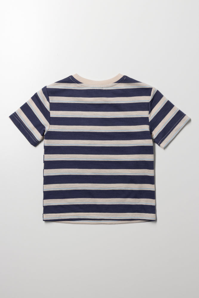 Textured Stripe Short Sleeve T-Shirt Navy (2)