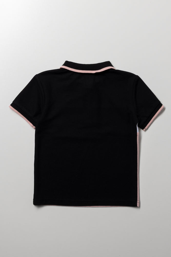 Colourblock Short Sleeve Golfer Black And Pink (1)