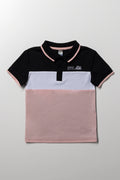 Colourblock Short Sleeve Golfer Black And Pink
