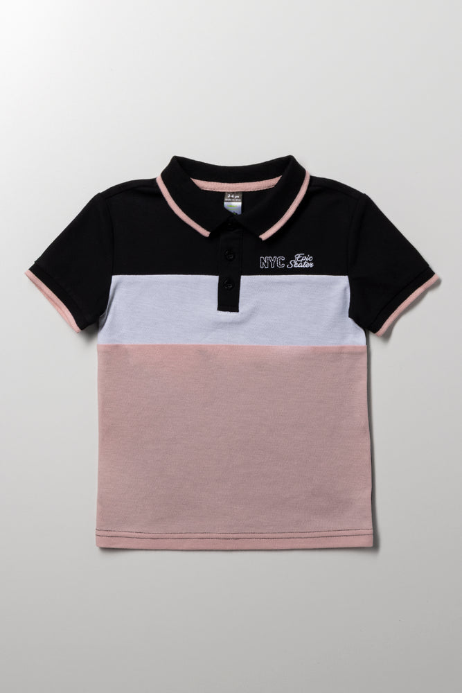 Colourblock Short Sleeve Golfer Black And Pink
