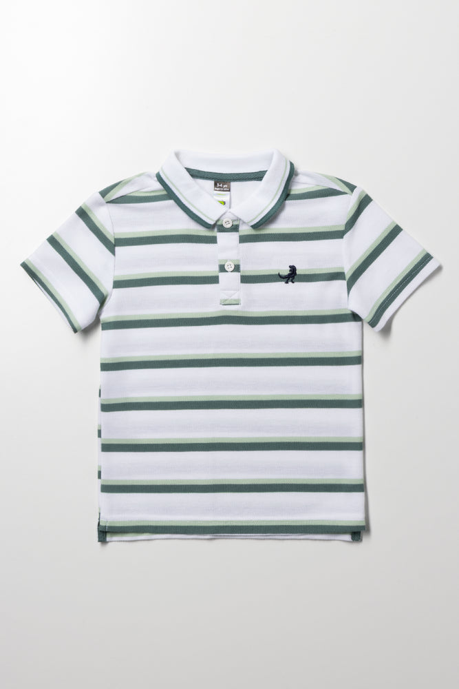 Stripe Short Sleeve Golfer Green And White