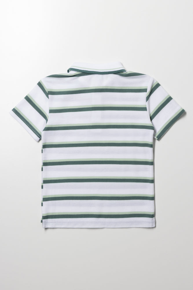 Stripe Short Sleeve Golfer Green And White (2)