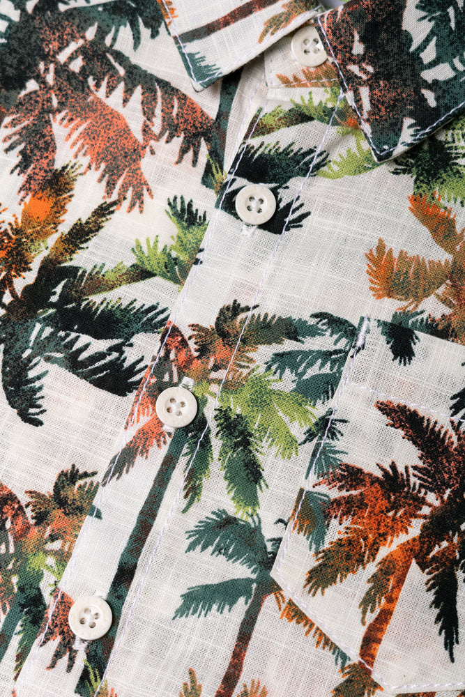 Short Sleeve Linen Blend Palm Tree Shirt Multicolour