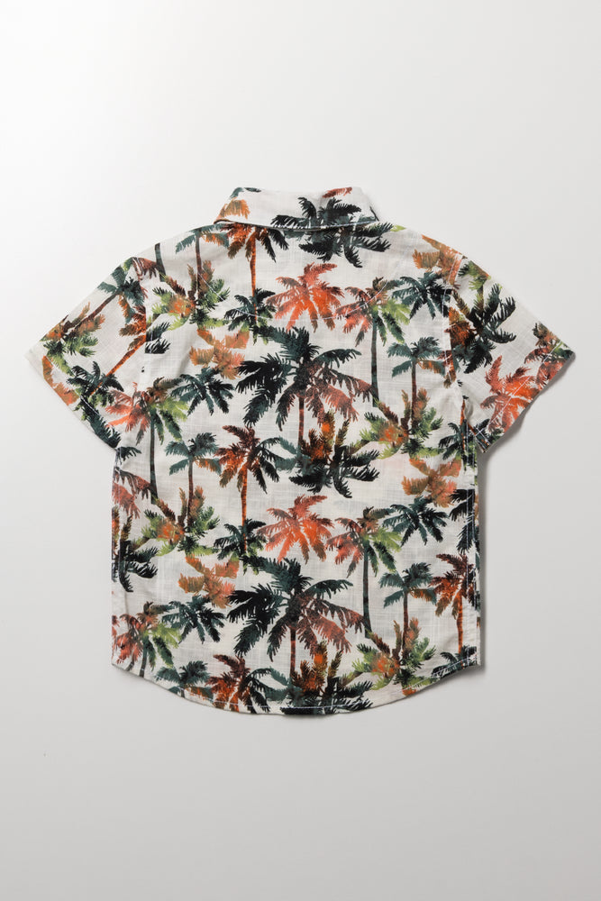 Short Sleeve Linen Blend Palm Tree Shirt Multicolour (3)