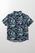 Leaf Short Sleeve Shirt Green And Navy