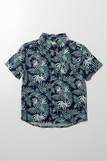 Leaf Short Sleeve Shirt Green And Navy