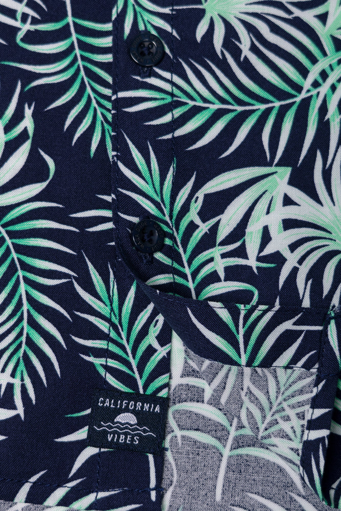 Leaf Short Sleeve Shirt Green And Navy (2)