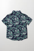 Leaf Short Sleeve Shirt Green And Navy (3)