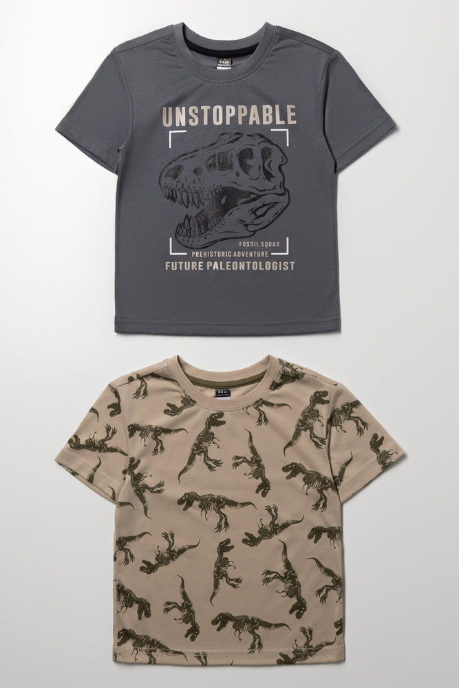 2 Pack Short Sleeve T-Shirts Grey And Natural