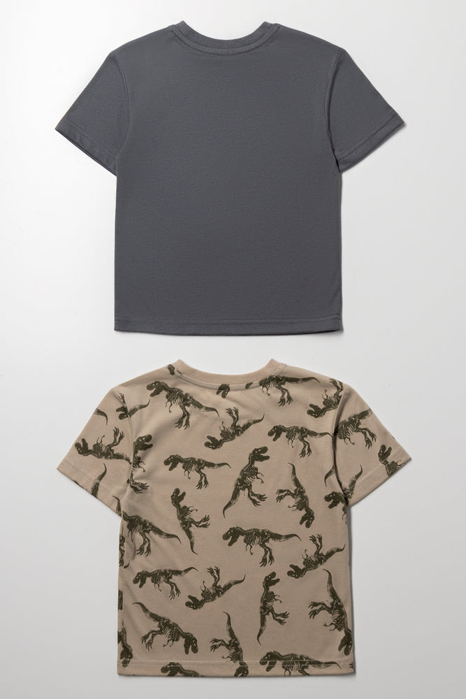 2 Pack Short Sleeve T-Shirts Grey And Natural (2)