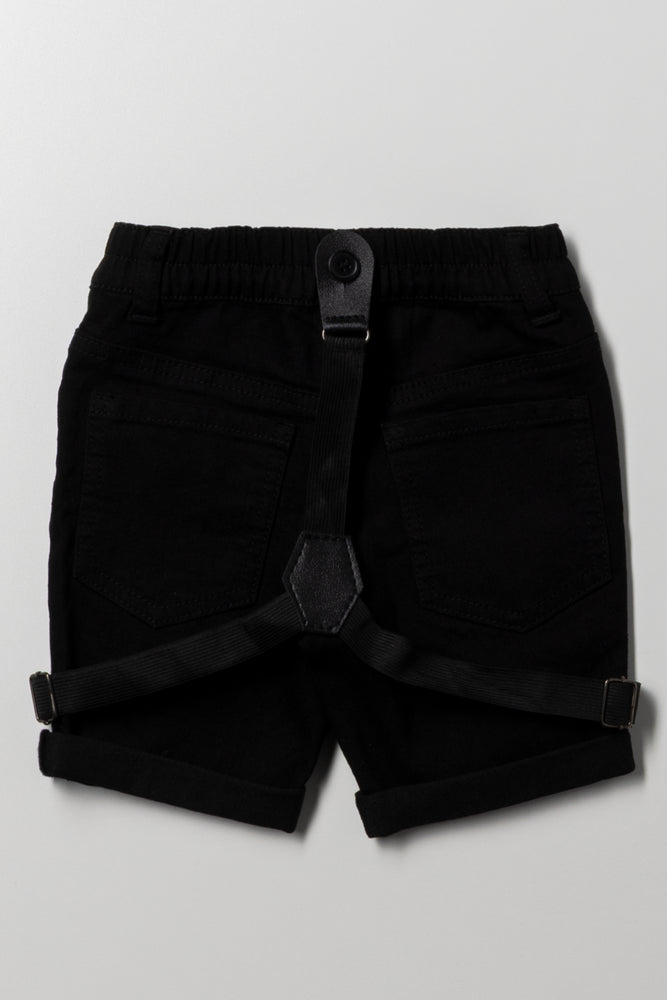 Braces Denim Shorts Black (2)