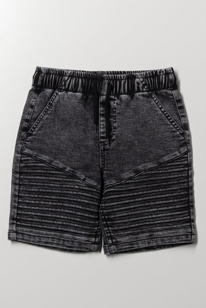 Biker Denim Shorts Black