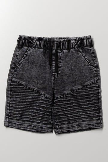 Biker Denim Shorts Black