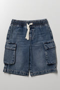 Baggy Cargo Denim Shorts Blue