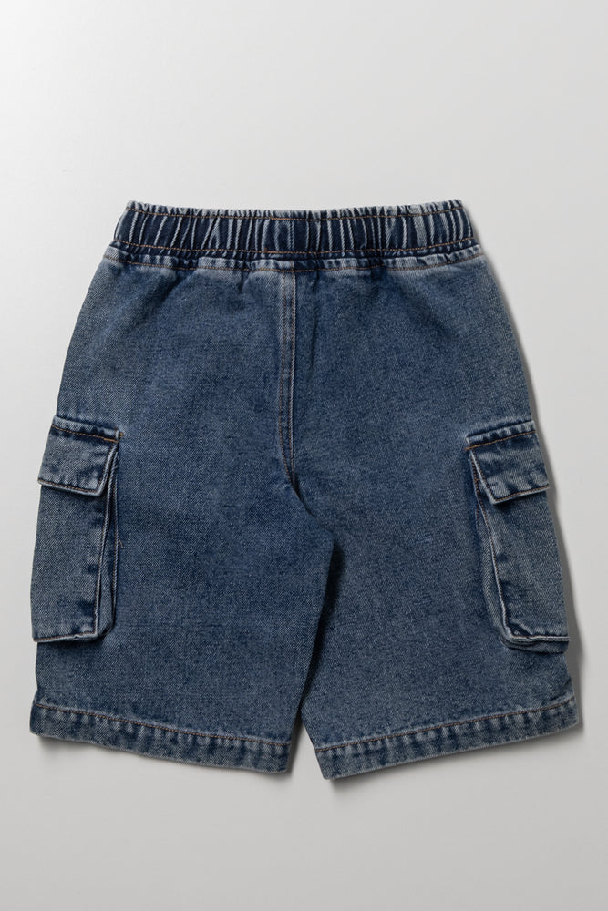 Baggy Cargo Denim Shorts Blue (2)
