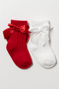 2 Pack Frill Socks White And Red