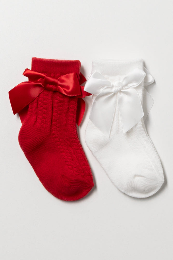 2 Pack Frill Socks White And Red