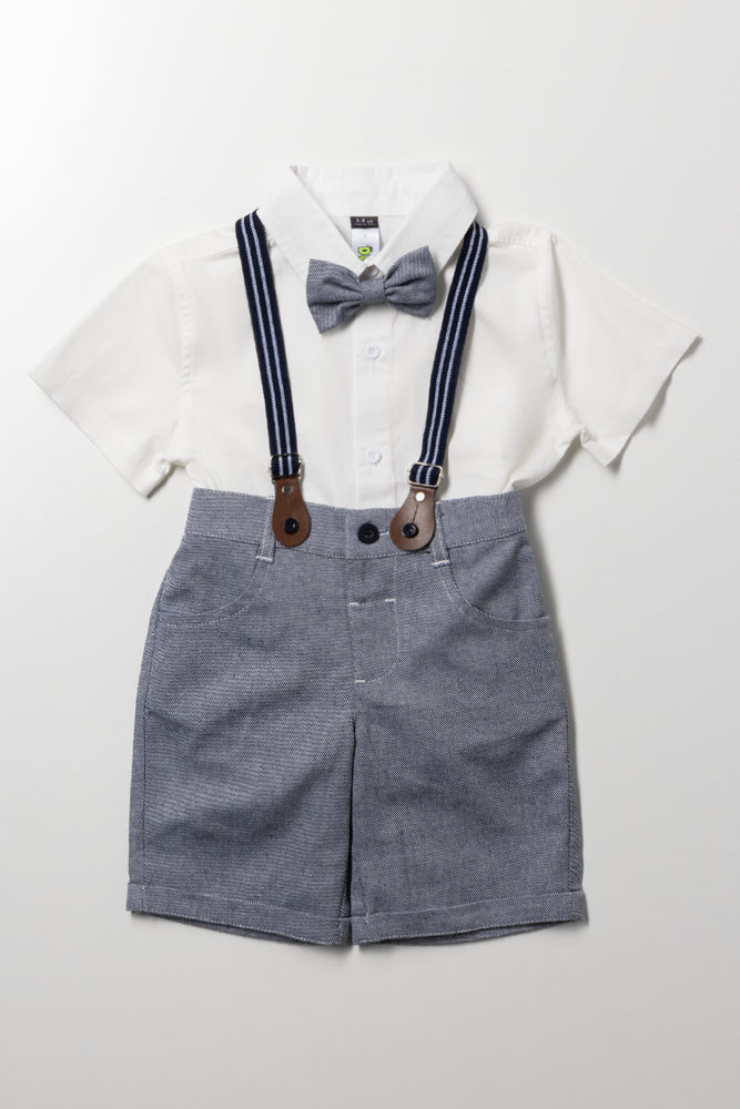 Braces Shorts And Shirt Set White And Blue