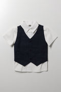 Shirt And Waistcoat Set White And Navy