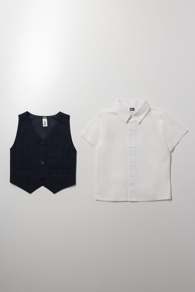 Shirt And Waistcoat Set White And Navy (2)