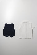Shirt And Waistcoat Set White And Navy (3)