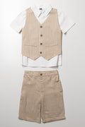 Stripe Shirt, Shorts And Waistcoat Set White And Natural