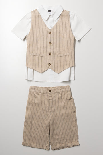 Stripe Shirt, Shorts And Waistcoat Set White And Natural