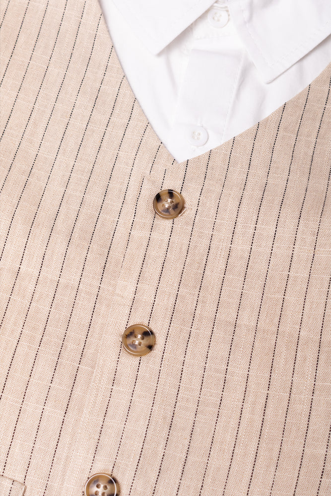 Stripe Shirt, Shorts And Waistcoat Set White And Natural
