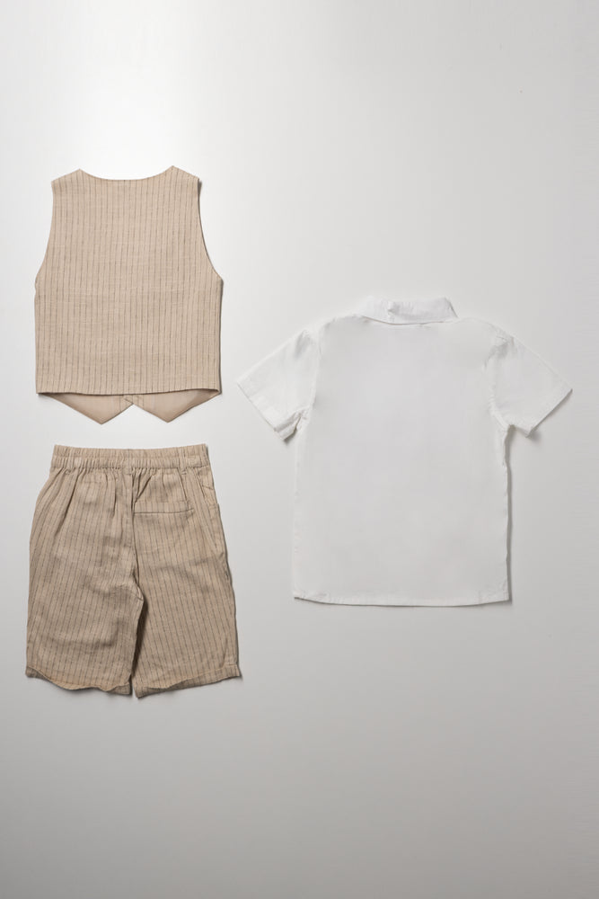 Stripe Shirt, Shorts And Waistcoat Set White And Natural (4)