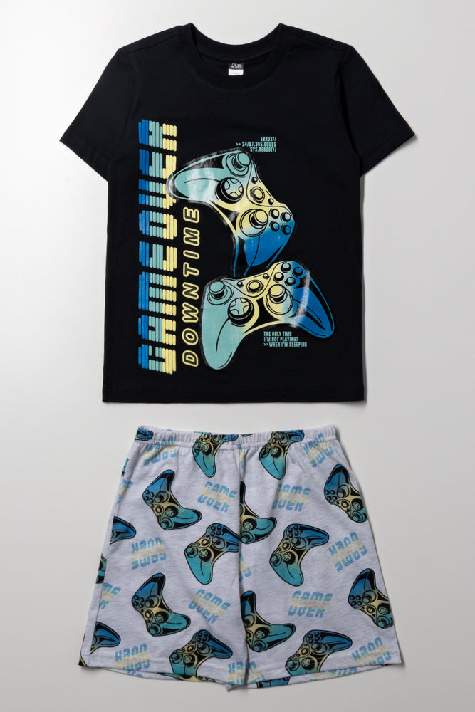 Gamer Short Sleeve Pyjama Set Black And Grey