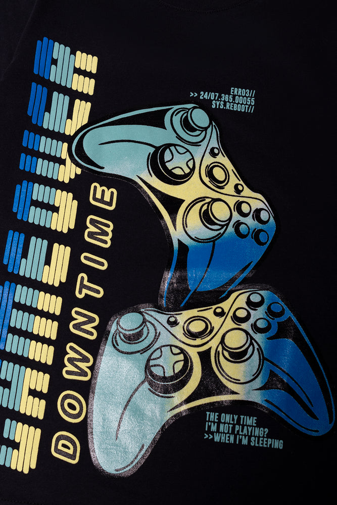 Gamer Short Sleeve Pyjama Set Black And Grey