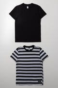 2 Pack T-Shirts Black & Stripe