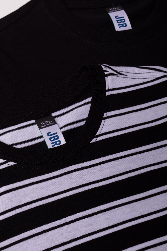 2 Pack T-Shirts Black & Stripe (1)