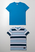 2 Pack Stripe Short Sleeve T-Shirts Blue